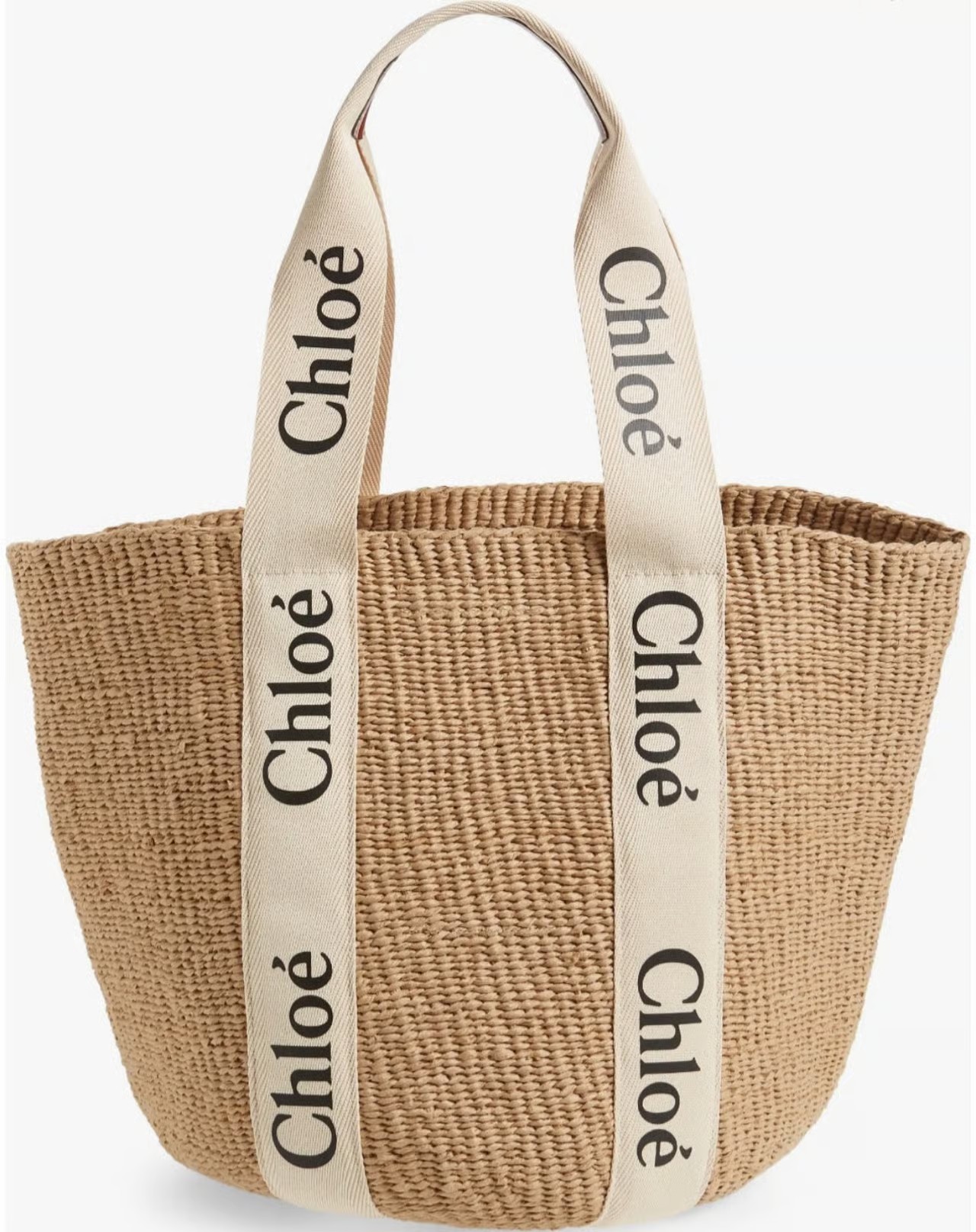 Chloe' Woody large leather-trimmed raffia tote
