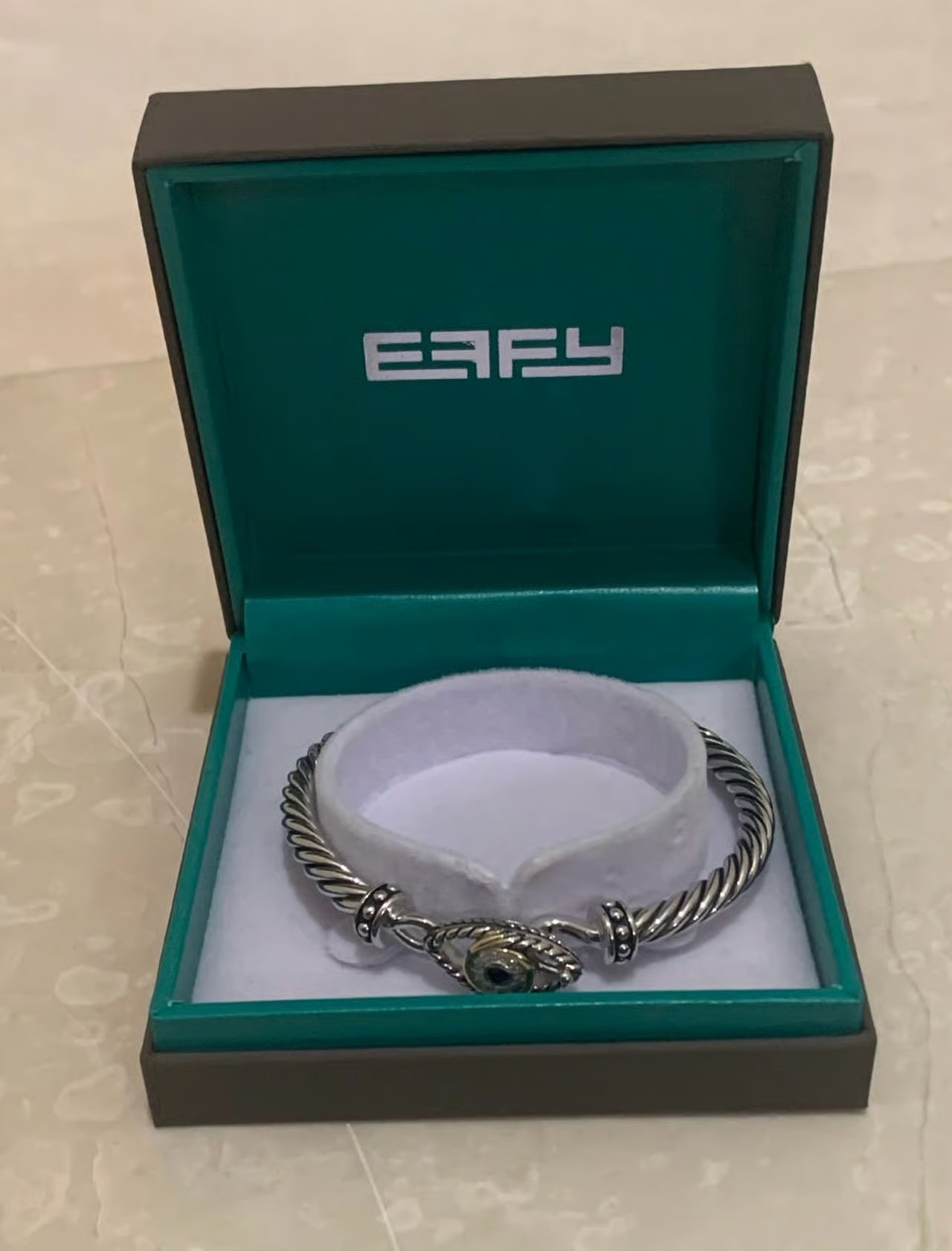 New Effy 18k & Sterling Silver Sapphire and Diamond Evil Eye Bangle, 0.20 TW Bracelet