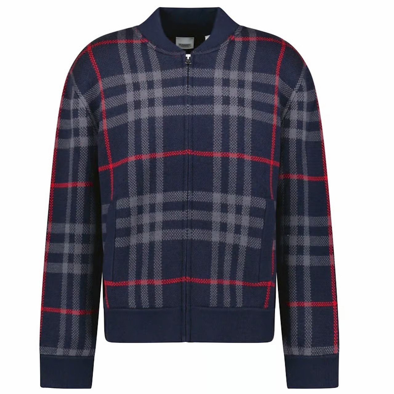 Burberry Mens MED Morland Check Full Zip Knit Bomber Sweater Jacket, 8091165