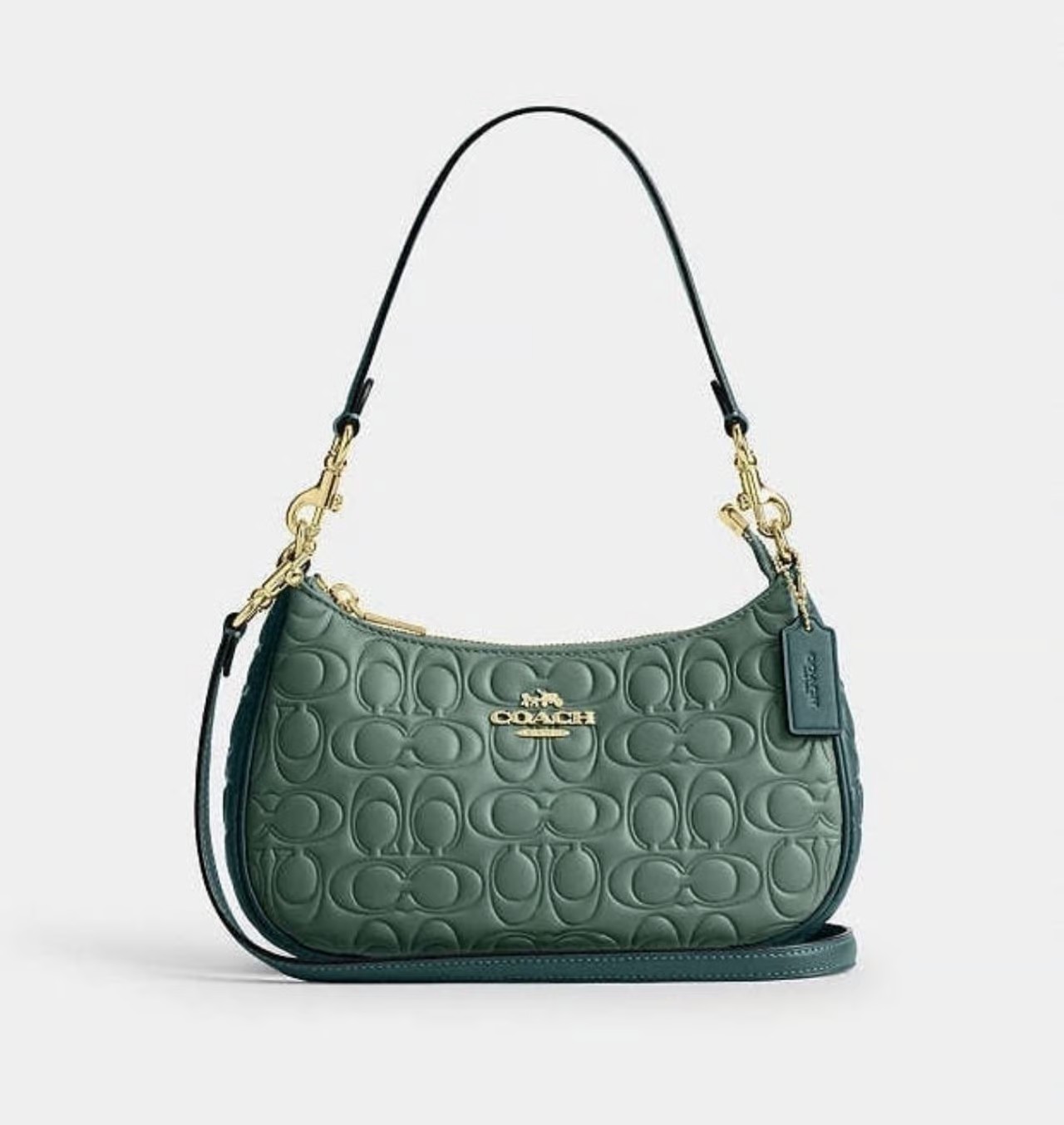 New Coach Teri Shoulder Bag In Signature Leather CY674 In Sage/Dark Turquoise