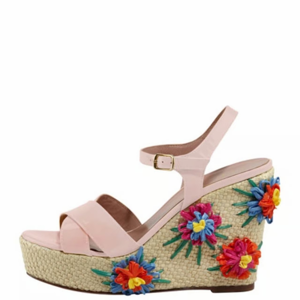 RED Valentino Embroidered Raffia Wedge Patent Sandal