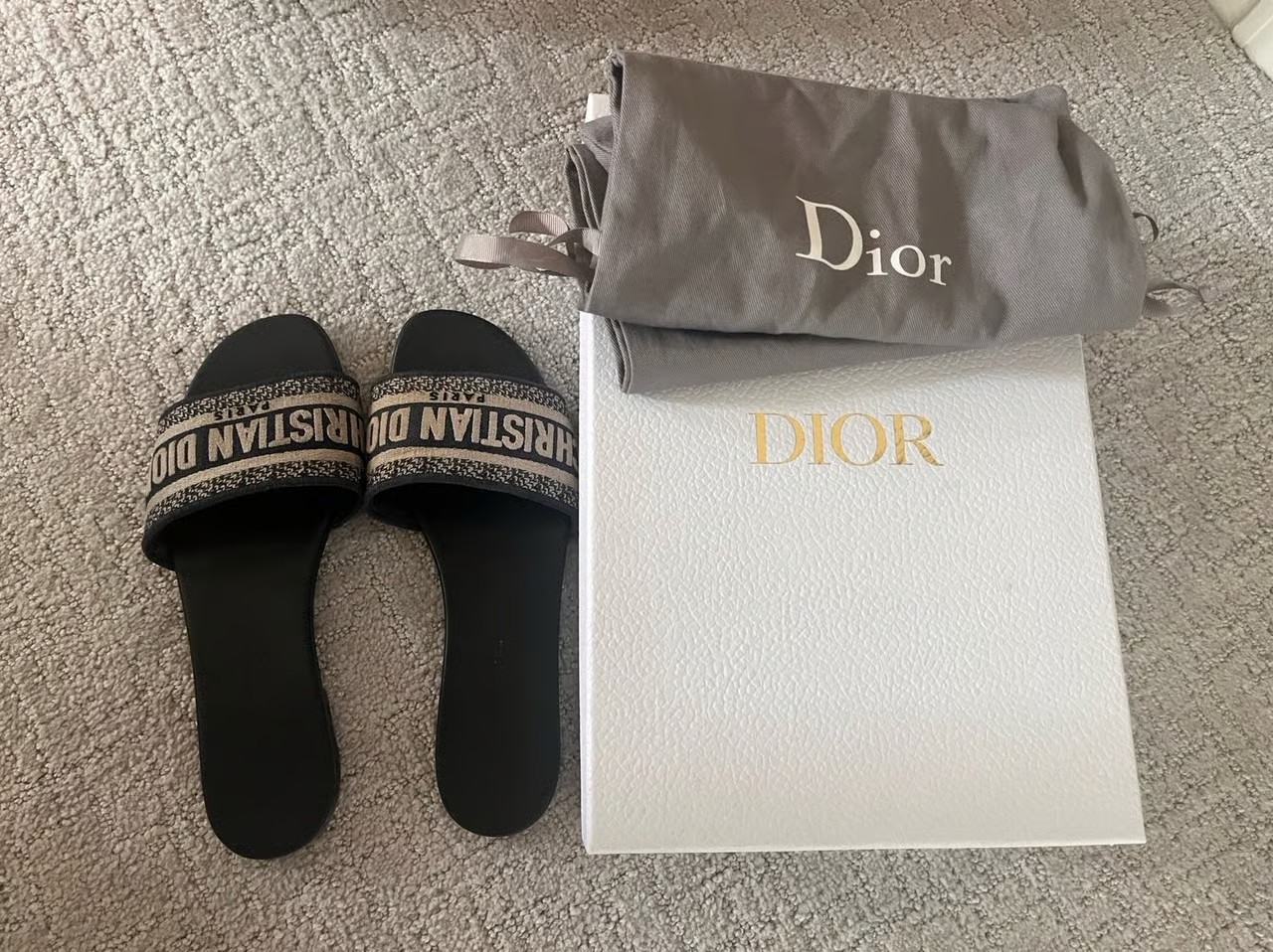 Christian Dior Navy Blue Dway Slides Sandals
