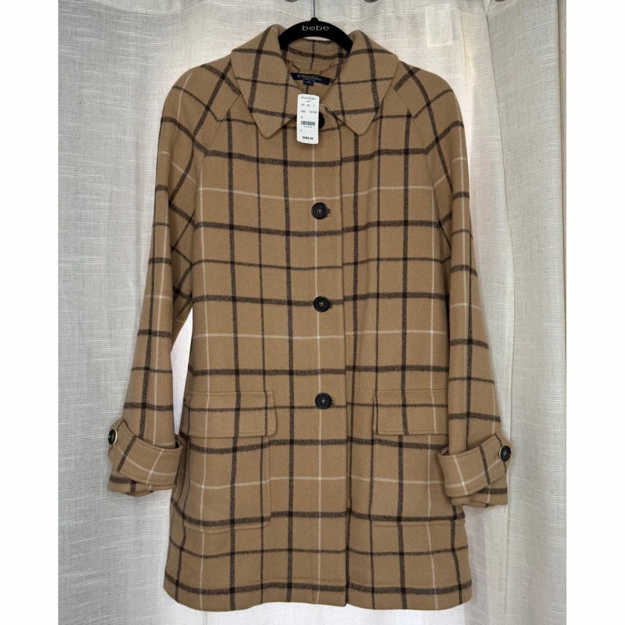 NWT Brooks Brothers 100% Camel Hair Plaid Car Coat Tan Brown