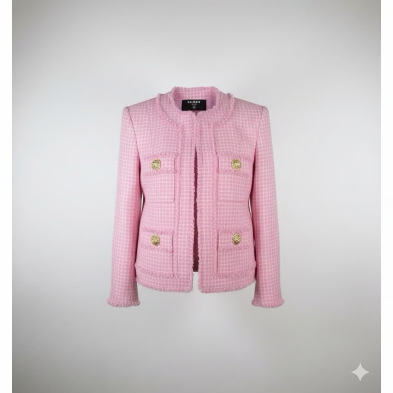 Balmain Paris Pink White Gingham Tweed Blazer