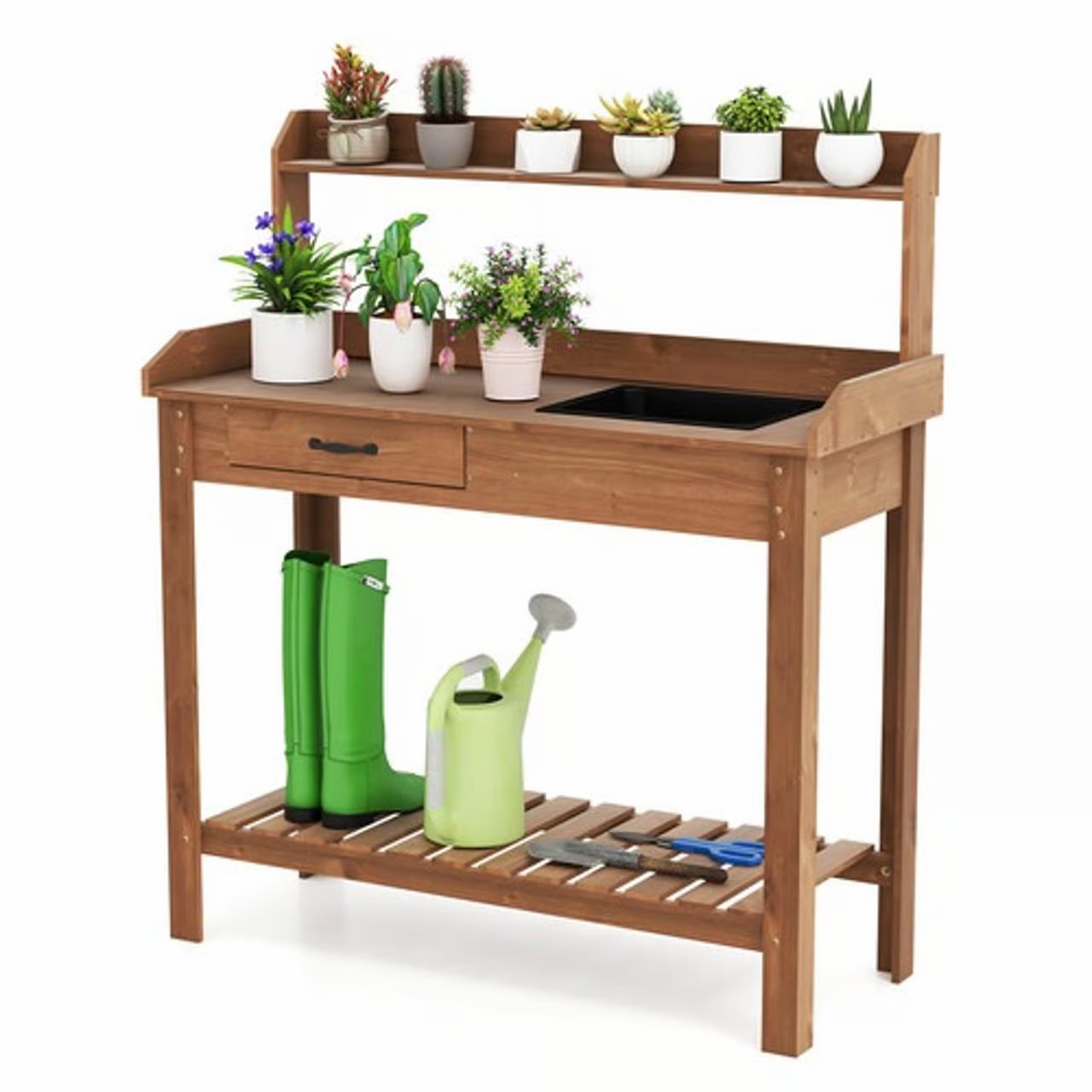 Potting Bench Outdoor Wooden Garden Table Work Station Solid Gardening Table