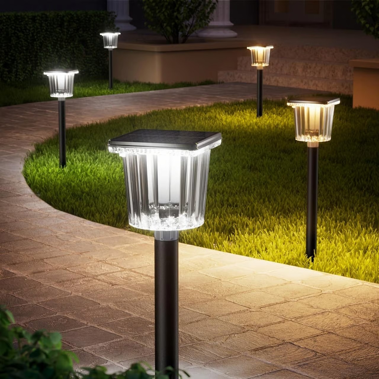 Solar Garden LED Lights Waterproof Landscape Pathway Warm & Cool 2-Color 8-Pack
