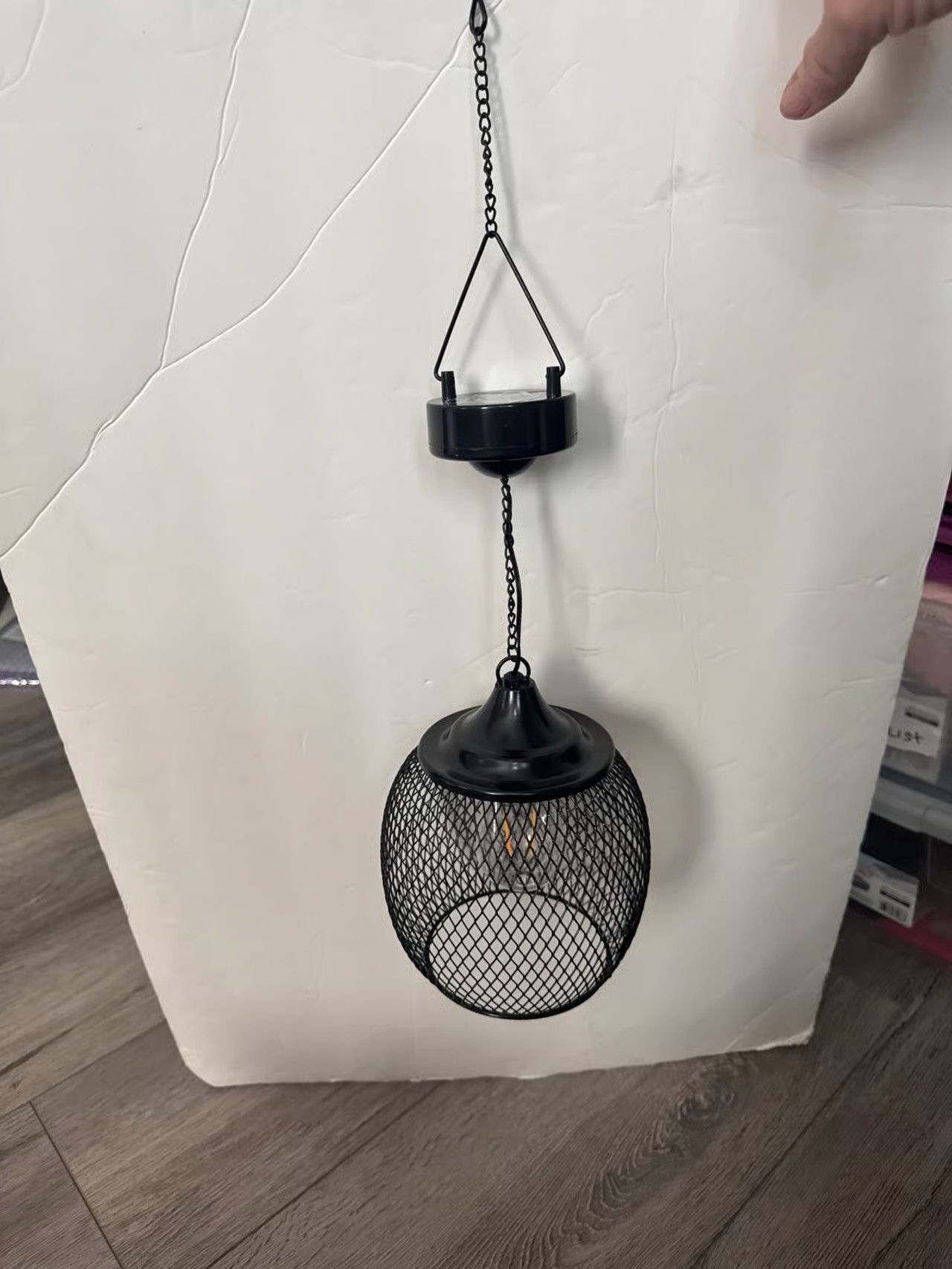 Solar lantern outdoor hanging light metal black new