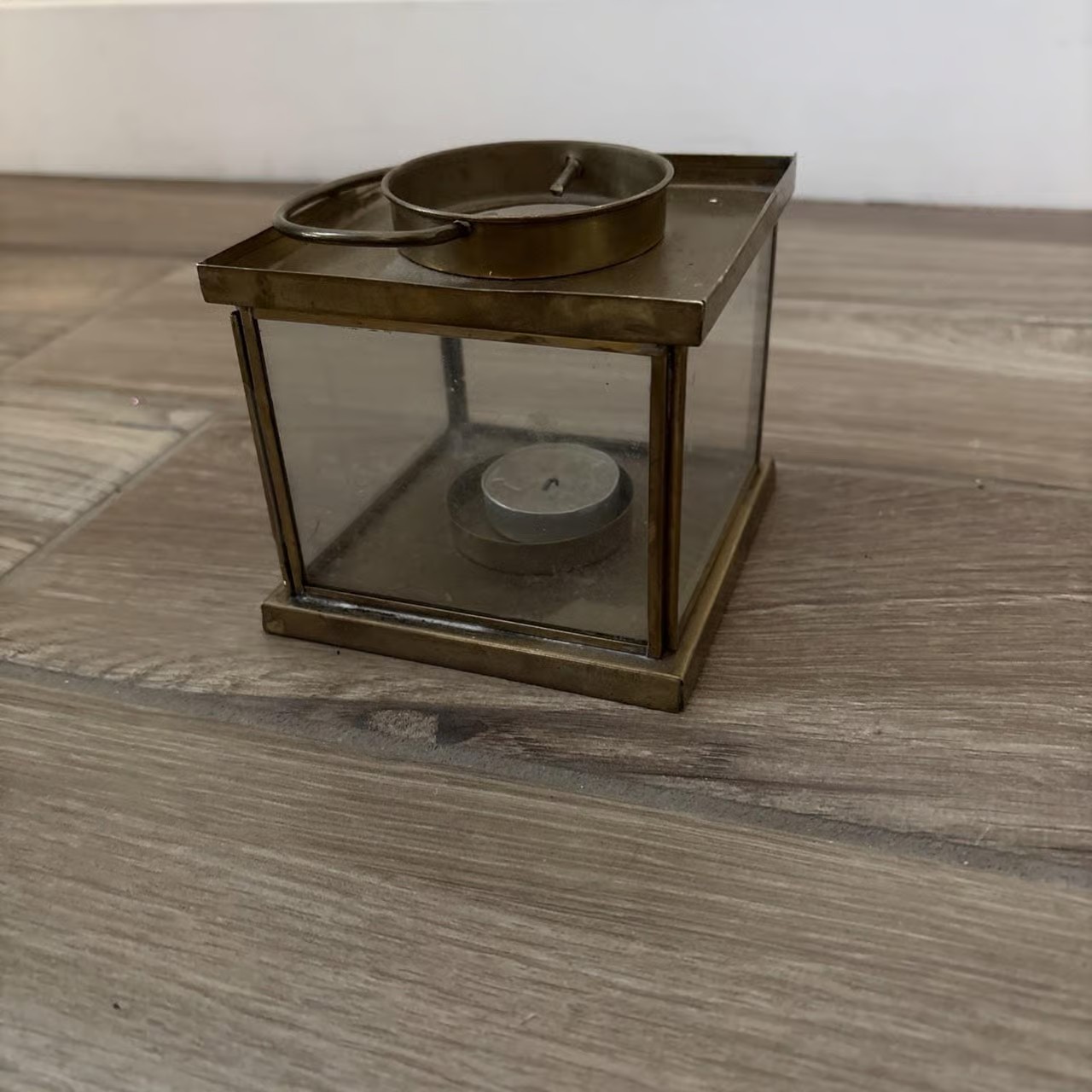 Vintage Solid Brass Lantern Style Light Fixture W/ Candle- See Bent Edge