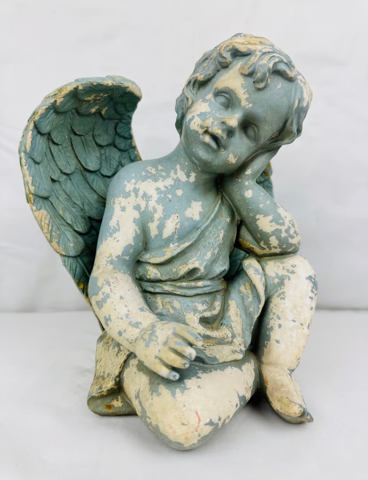 Vintage Garden Angel Cherub Child Daydreaming 9” Memorial Marker Statue Polyston