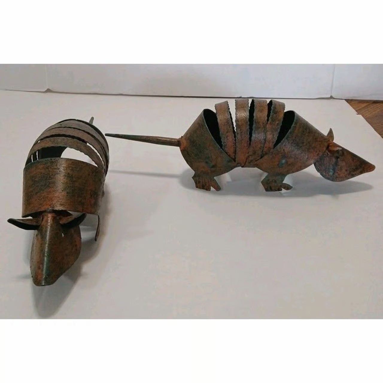 2 Metal Armadillo Yard Art Western Figures 13"in Rustic Brown Metal Sculptor