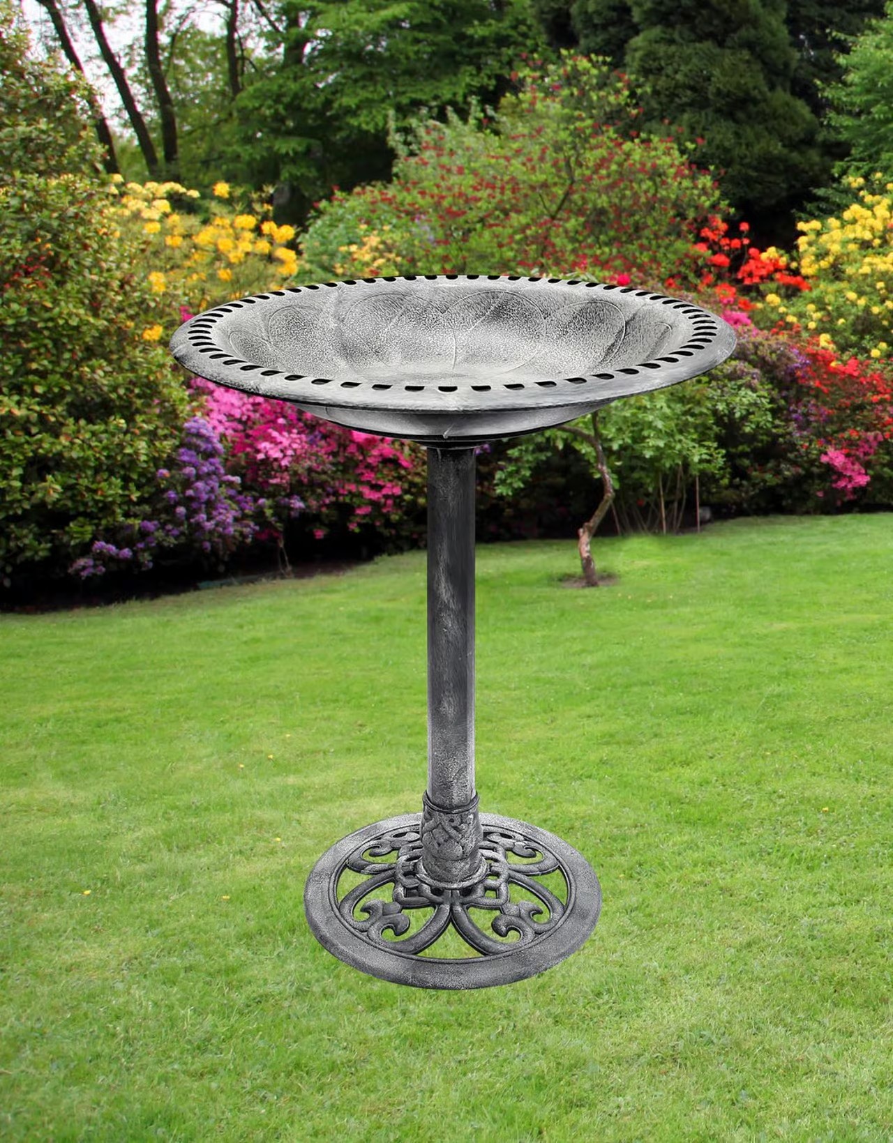 Birdbath Stone Grey 28" Height Pedestal Bird Bath Antique Outdoor Garden Vintage