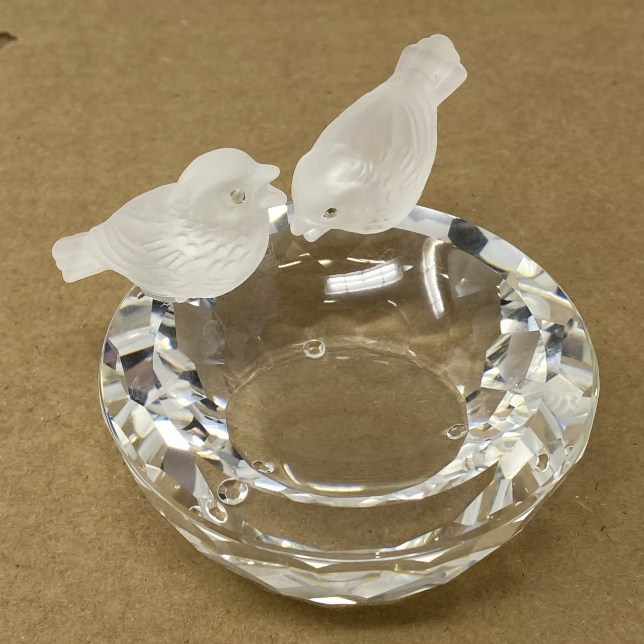 Swarovski Bird Bath W/2 Frosted Birds & Crystals