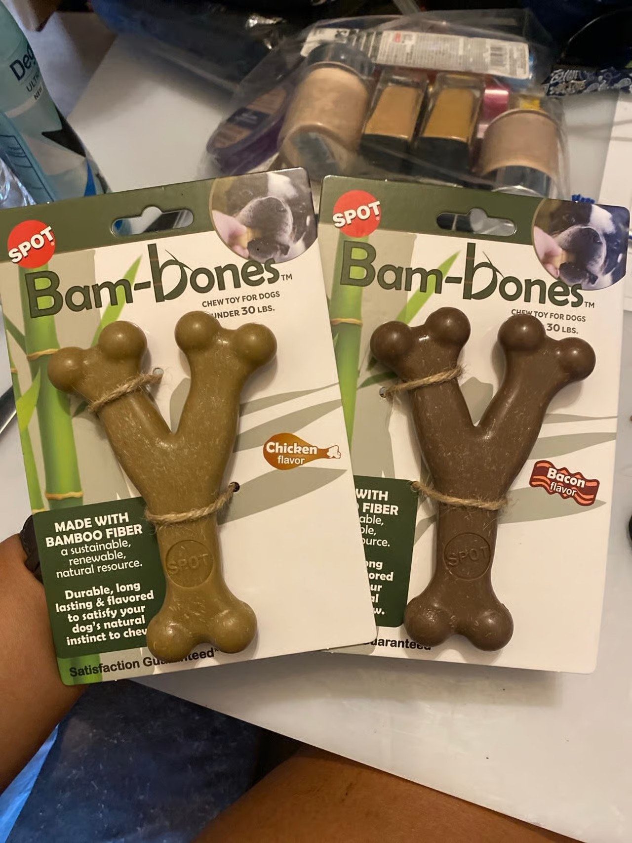 Lot of 2 Spot Bam-Bones Bacon & Chicken Flavor Chew Toy-5.25