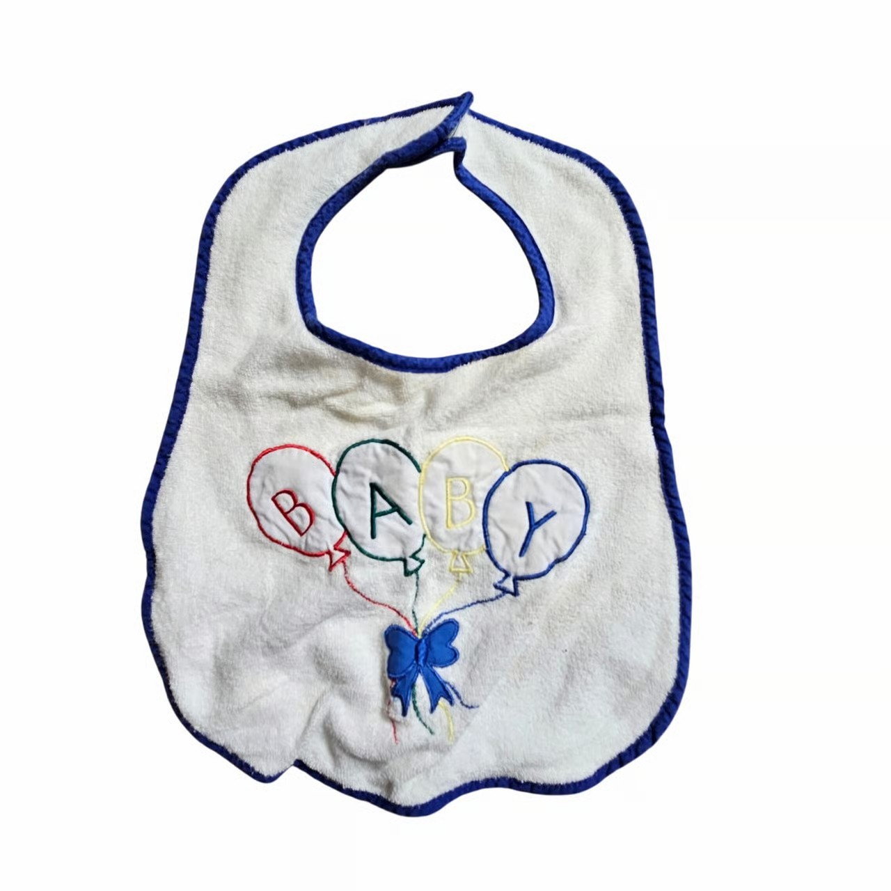 Vintage Embroidered Balloons Baby Bib Terry Cloth Contrast Trim Hook Loop