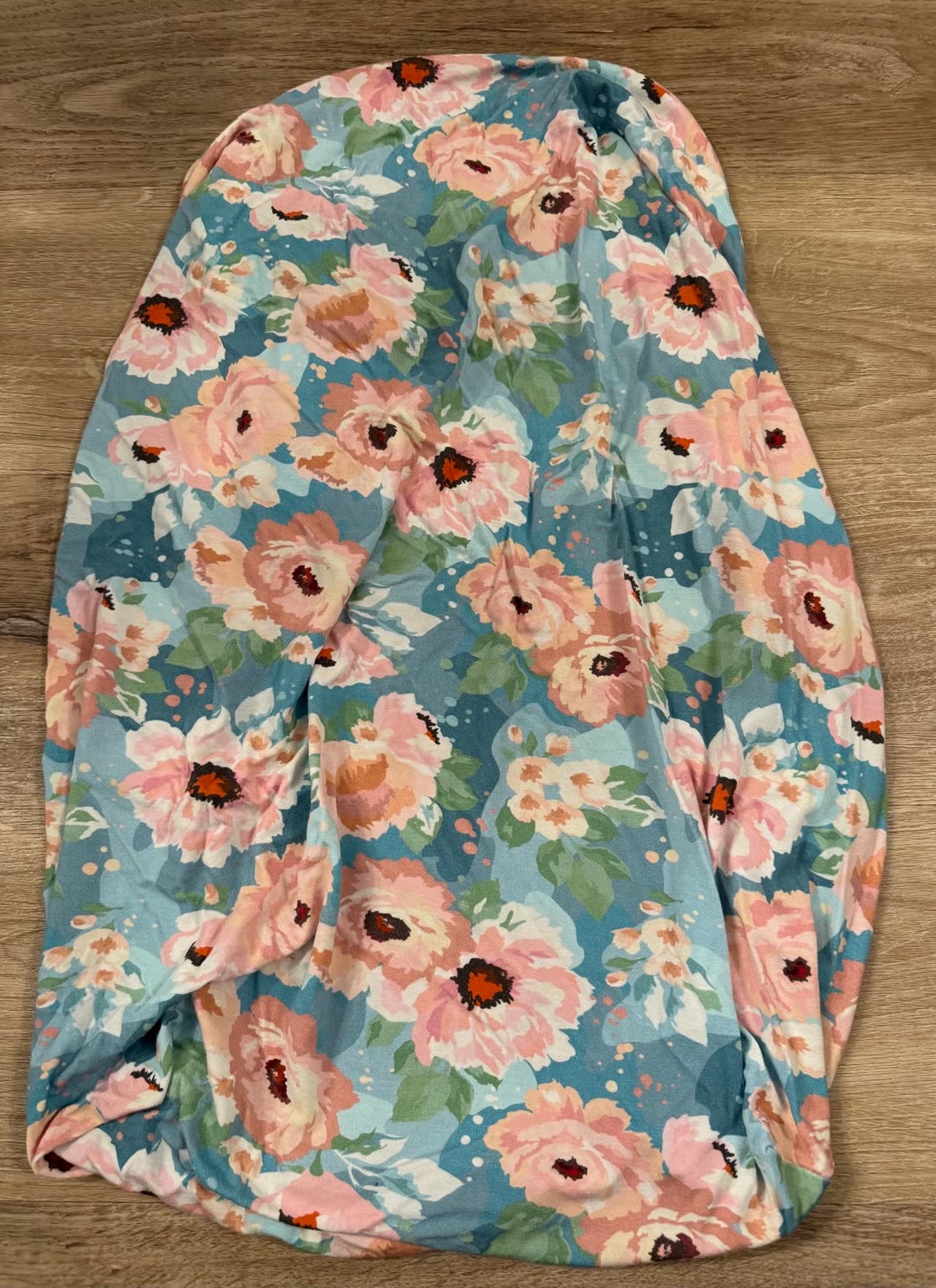 Posh Peanut bamboo baby changing pad cover in beautiful blue and pink florals