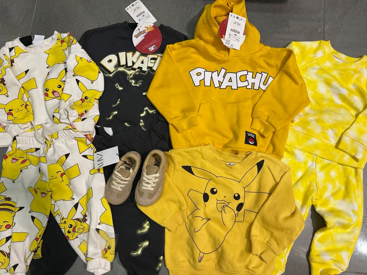 Zara New 18/24 Pokemon Pikachu Outfit Sets Tops Pants Black Yellow Shoes