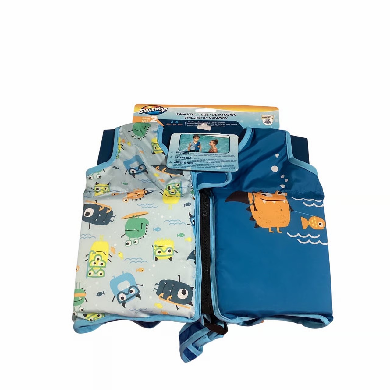 SwimWays Swim Step 2 Kids Swim Vest Blue Monster Life Jacket Ages 2-4 Years