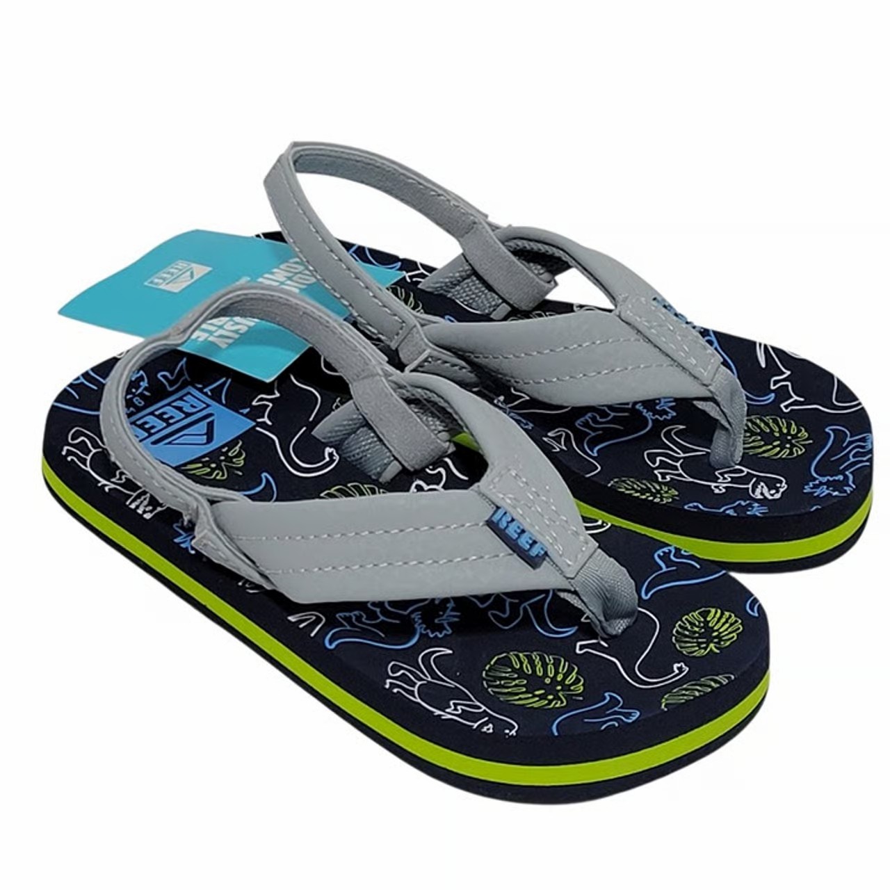 Reef Flip Flop Sandals Toddler Boy Size 11 Ahi Dino Dinosaur Gray Blue Backstrap