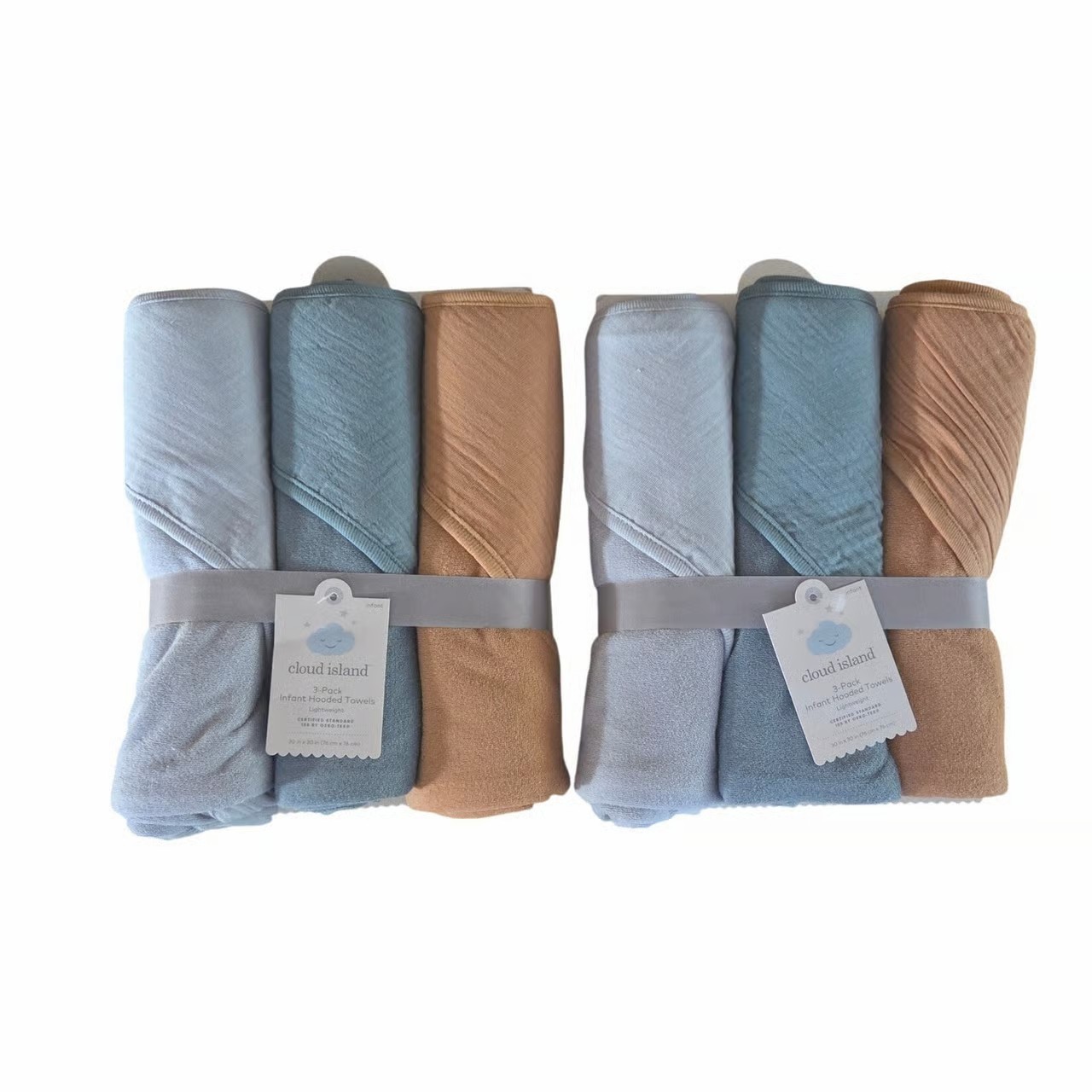 Cloud Island 6 Pack Infant Hooded Towels Blue Mustard Yellow 30x30