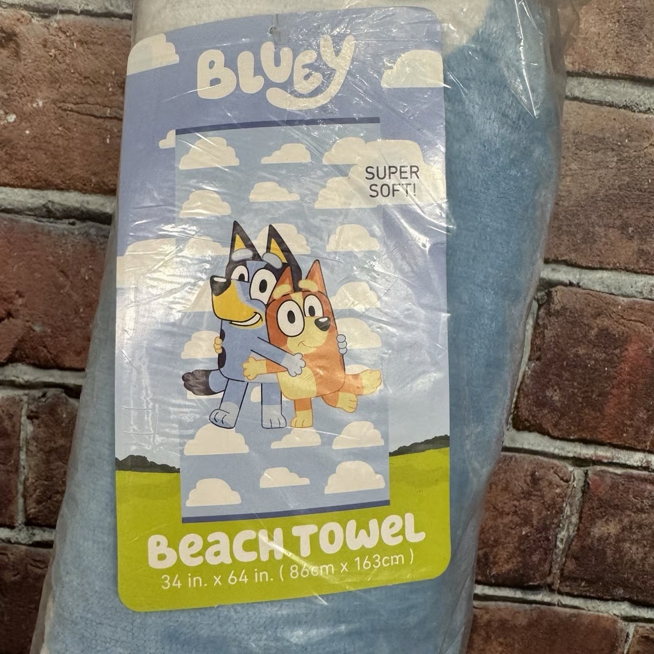Bluey Bingo Beach Towel Sky Clouds 34" x 64" for Kids Teens Adults Blue Hug