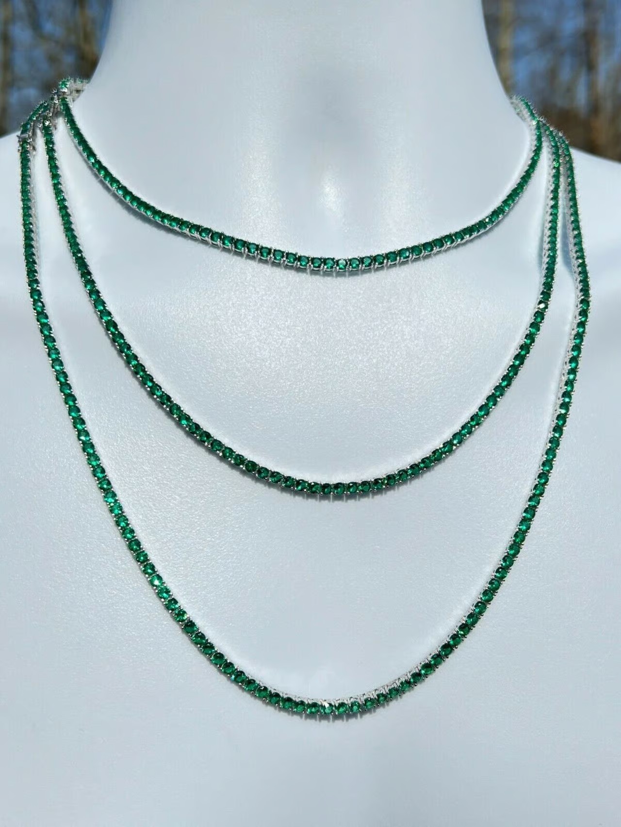 Emerald Green 925 Silver Tennis Chain 3mm 18