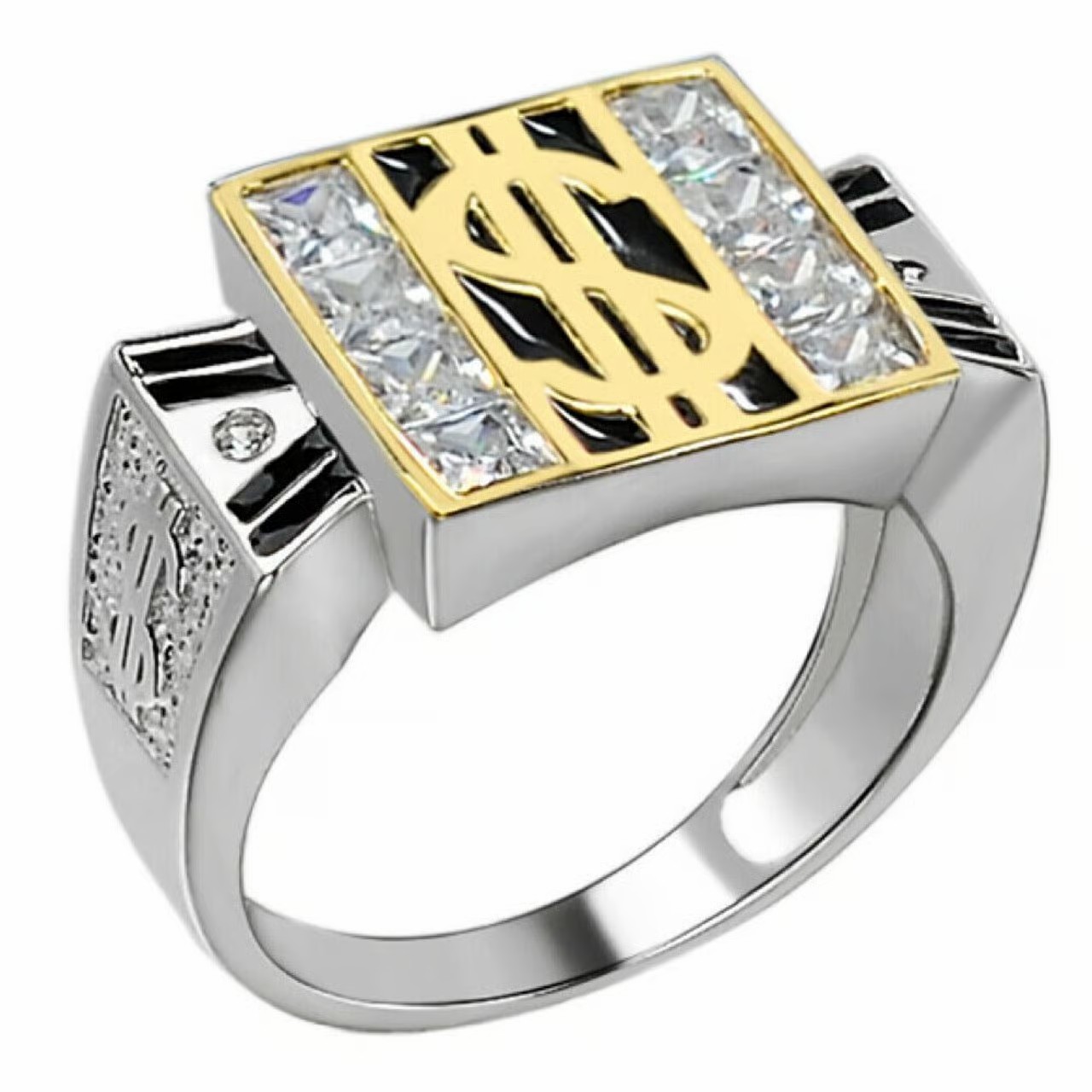 925 Silver Iced Dollar Sign $ Money Ring