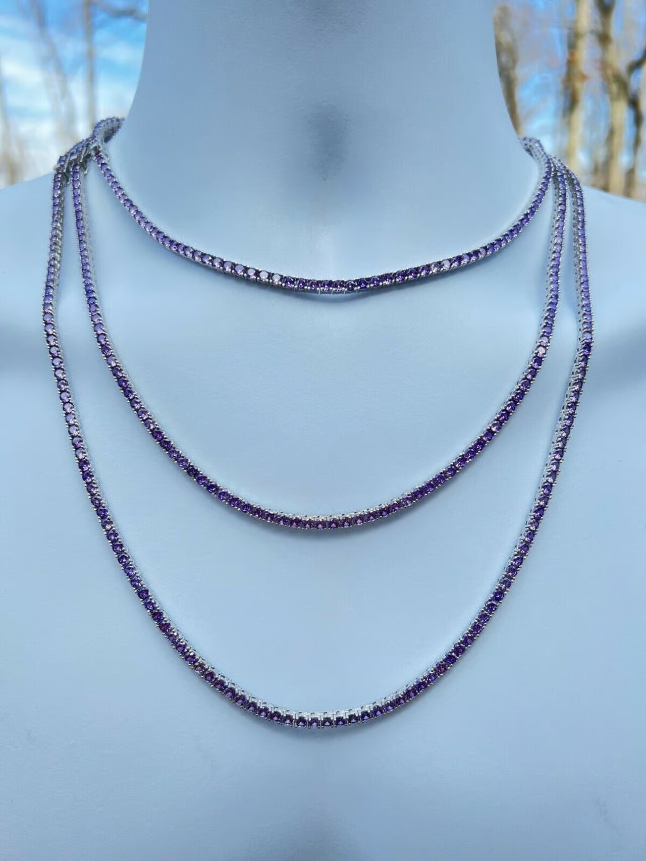 Purple Amethyst 925 Silver Tennis Chain 3mm 20
