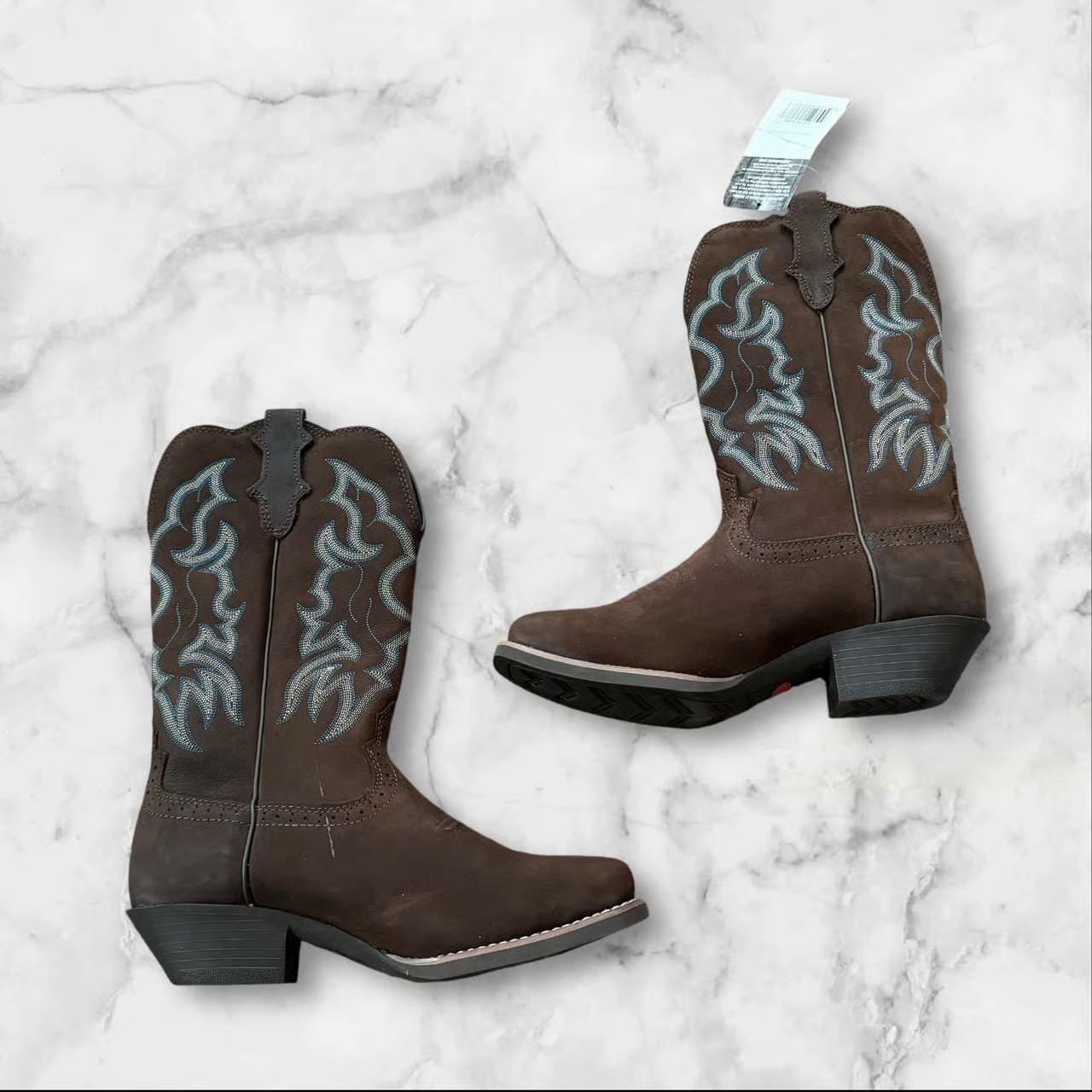 NWT Justin Boots Women Brandy Square Toe Boots Mid Calf Low Heel Brown