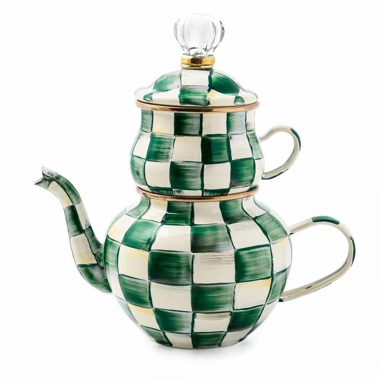 Brand New Mackenzie-Childs Emerald Check High Tea 3pc
