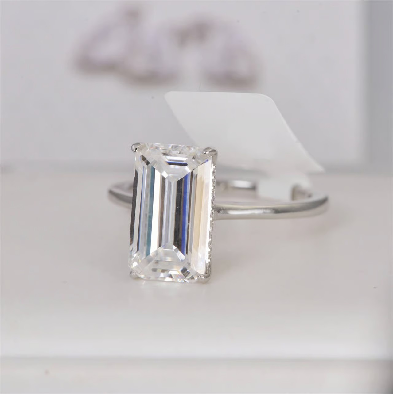 Real Moissanite Diamond 7.1tcw Emerald Cut Engagement Ring 925