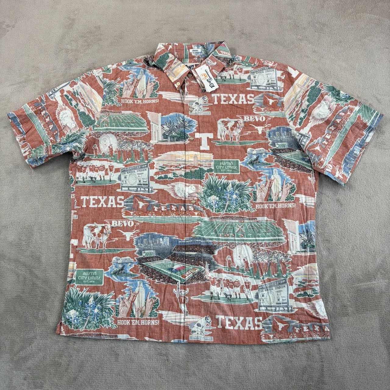 Reyn Spooner UNIVERSITY OF TEXAS Long Horns SCENIC Shirt Men Large Hawaiian