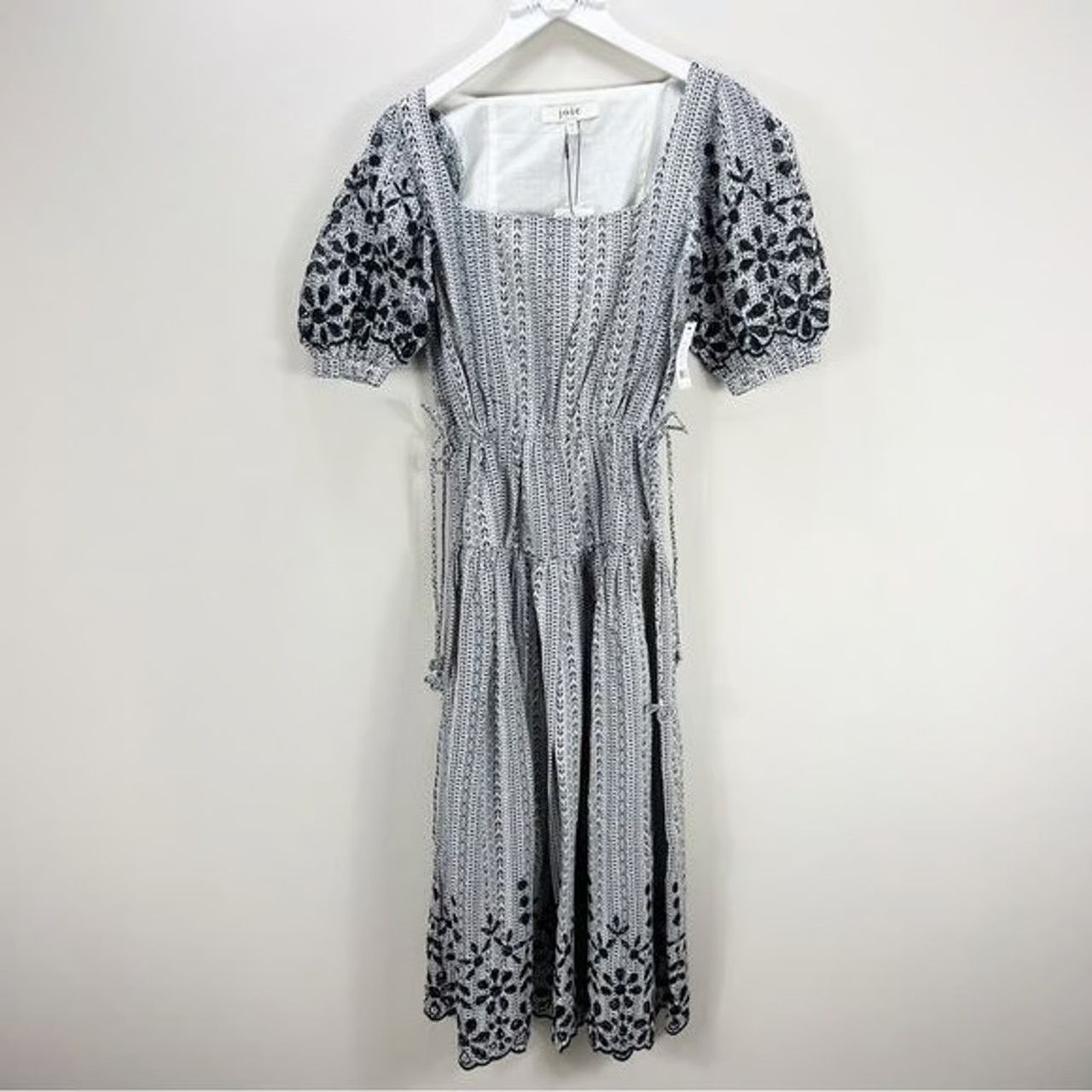 Joie Nashua Maxi Dress Linen Eyelet Floral Blue Tie