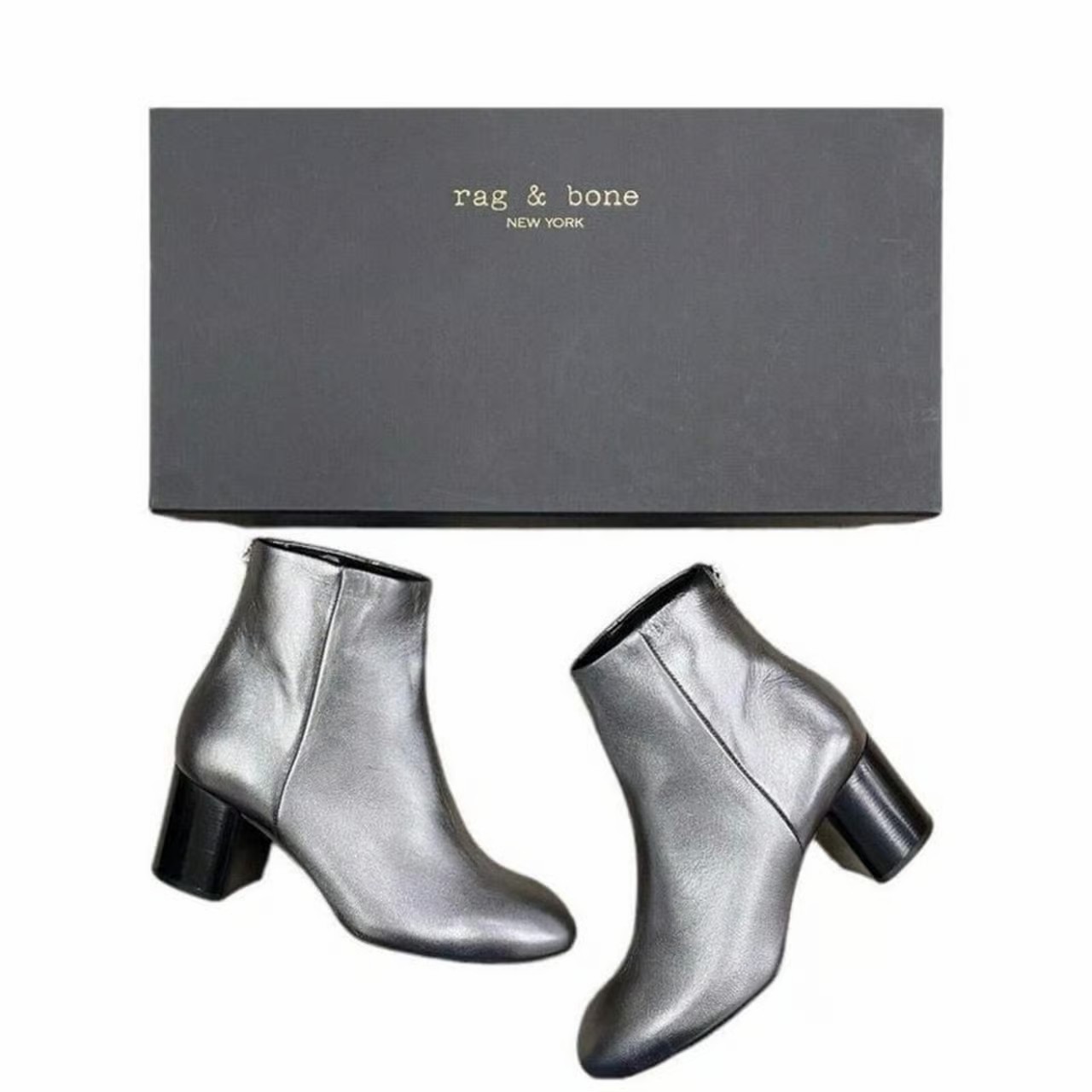 NWT Rag & Bone Drea Gunmetal Metallic Silver Leather Boots
